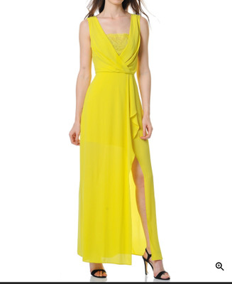 bcbg lace trimmed striped dress