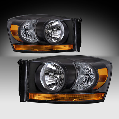 Pair Headlights For 2006-2008 Dodge Ram 1500 2500 3500 Smoke Halogen Headlamps