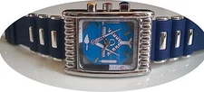 MEN'S SILVER FINISH BLUE SILICONE BAND MASON FASHION DRESSY CASUAL WATCH