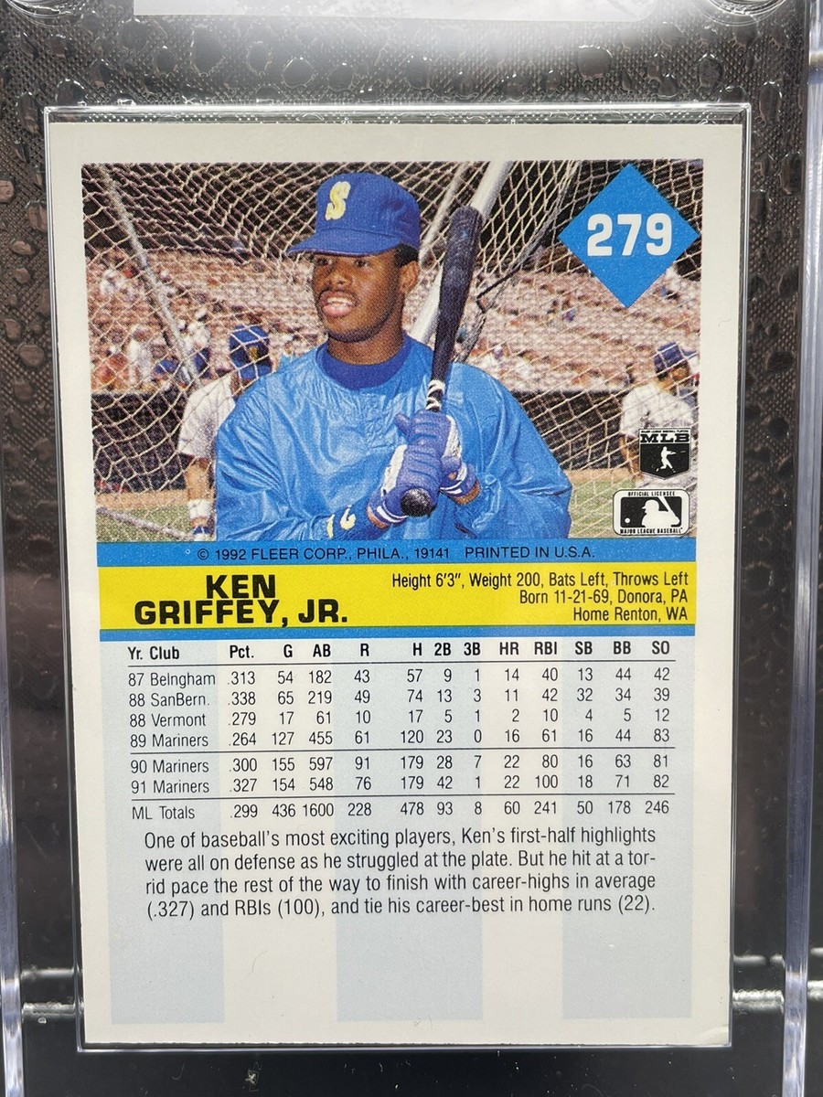 ケングリフィーJrランダムセット758 1992 Fleer KEN GRIFFEY JR #279 RARE NEVER SEEN MISPRINT IN