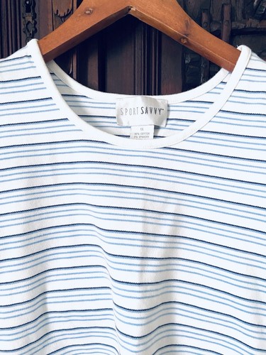 Sport Savvy Size 1X Plus Striped Sleeveless Women’s French Terry Top Shirt - Picture 2 of 11