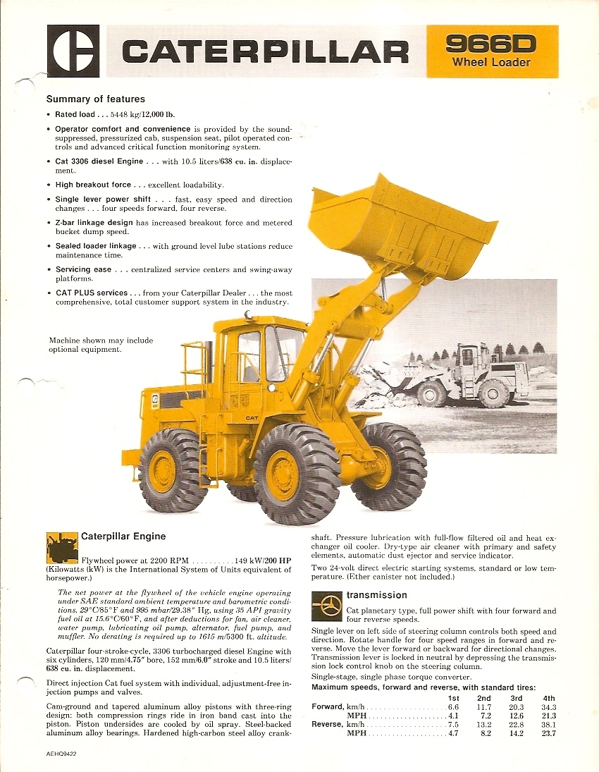 Equipment Brochure - Caterpillar - 966D - Wheel Loader - c1981
