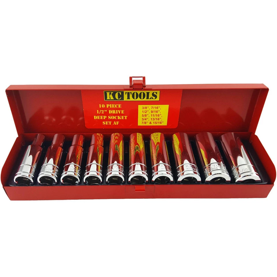 KC Tools 10 Piece 1/2" Drive AF Deep Socket Set | A13694