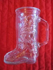 GLASS BEER WESTERN COWBOY BOOT DRINKING GLASS MUG With D-HANDLE VINTAGE