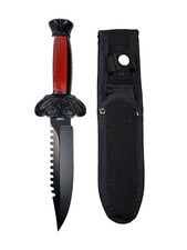 11" Fixed Blade BOWIE KNIFE w/ Decorative Red  Black Handle, Black Blade NIB