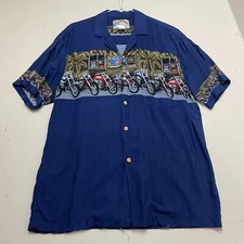 Paradise Found Men's Vintage Hawaiian Shirt Motorcycle 100% Rayon Size Med USA