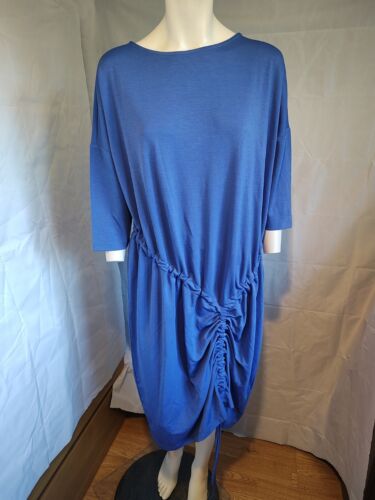 I SCENERY blue 3/4 sleeve round neck ruched front jersey dress size 14 - 16 NEW