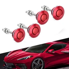 4x red Push Button Quick Release Hood Bonnet Pins Lock Clip Car Bumper Latch Kit