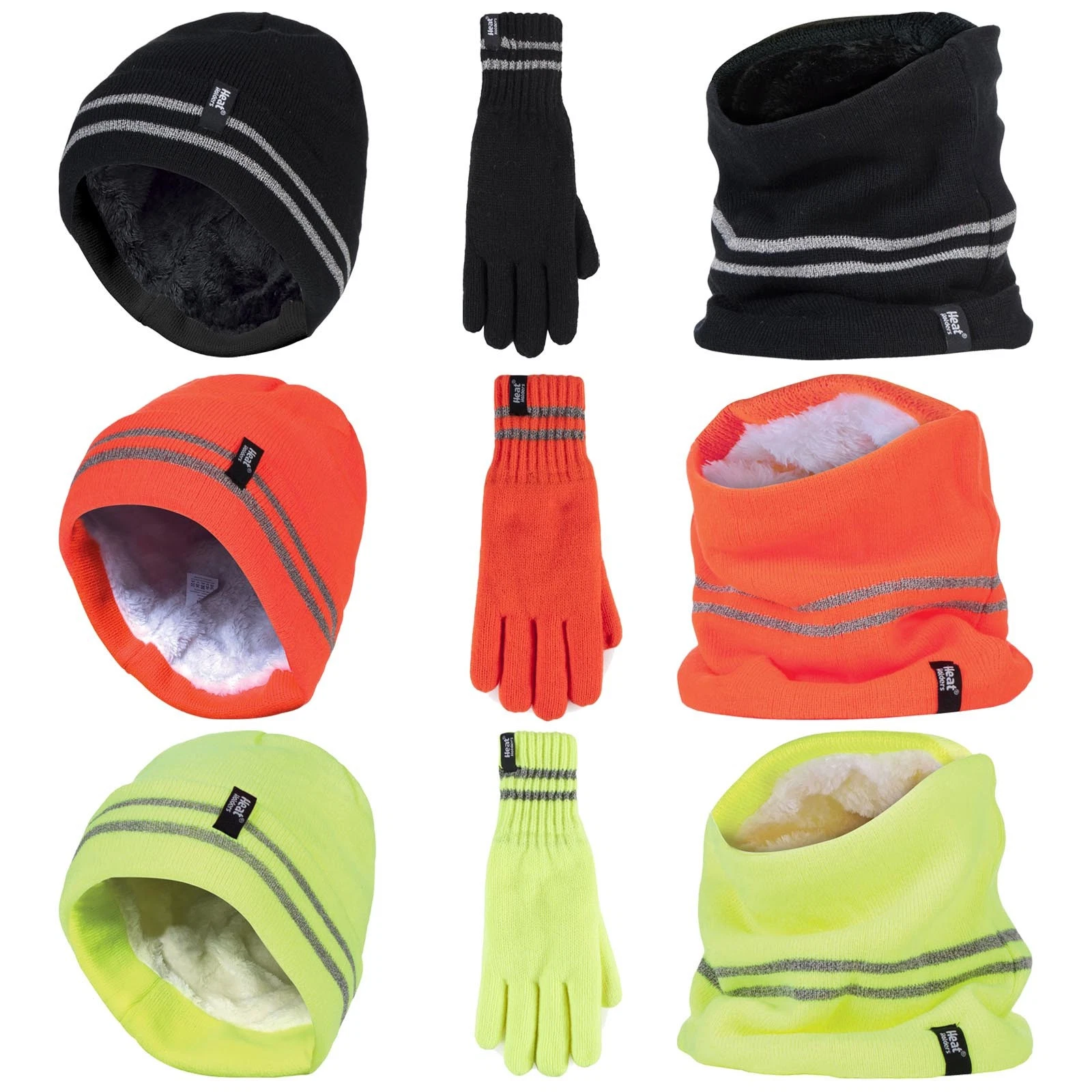 Heat Holders - Mens Hi Viz Vis Reflective Thermal Hat Neck Warmer and Gloves Set