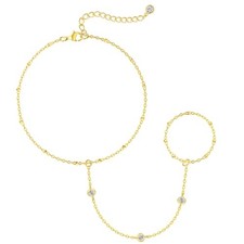 Bracelets for Women,14K Gold/Silver Plated Dainty Hand Chain Three Zircon-GD