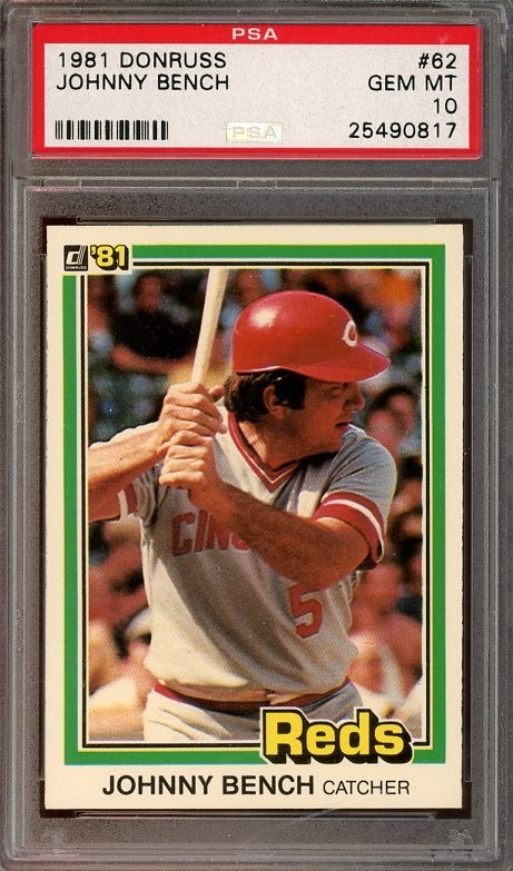 1981 Donruss #62 Johnny Bench GEM MT PSA 10 Cincinnati Reds 0817