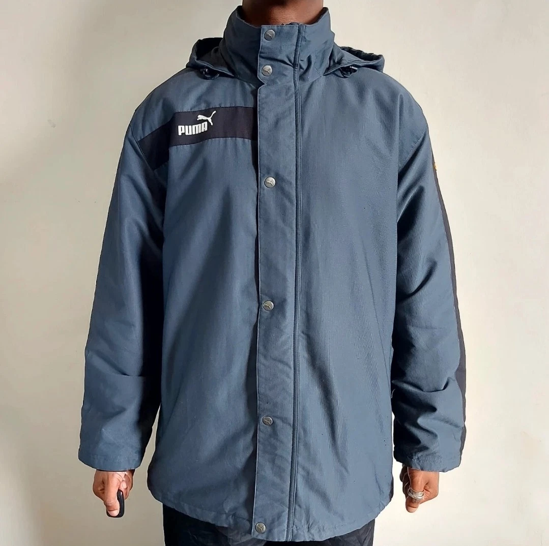 Puma Jacket Grey Medium Outdoor Retro Mens Packable Hood Classic Y2K