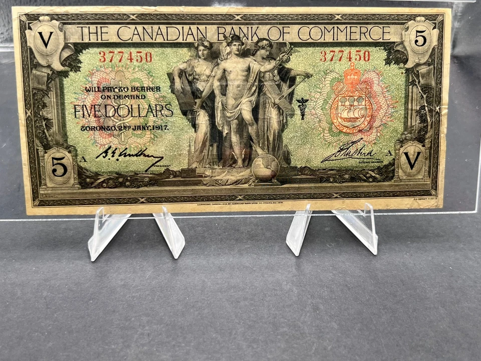 1917 Canadian Bank of Commerce $5 Bank Note No CBN Graded Legacy VF-25 SN#377450 - Image 2 of 4