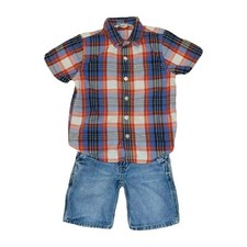 Size 6 Levi's Denim Shorts  Red Plaid, Callored, Button Up Shirt Set / Outfit