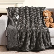 Bearhug Heated Throw Blanket, 50" 60" Electric 50" x 60", Grey Cloud