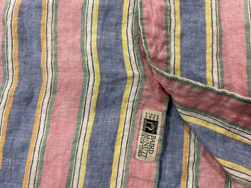 J Crew Shirt Mens Medium Multicolor Stripe Linen Slim Bard McNutt Preppy Pastel - Image 4 of 4