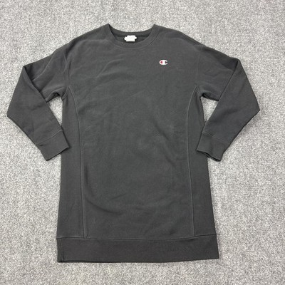 Champion Reverse Weave Sweatshirt Womens Medium Black Longline Fleece Pullover