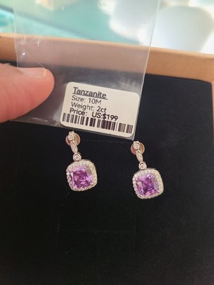 Neu Damen Sterling 925 massiv Silber Tansanit und CZ Ohrringe in Geschenkbox 199 $