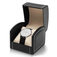 Faux Leather Watch Box, Single Slot Storage Case Display Holder for Women Men