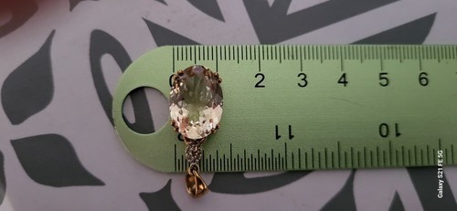 9k Yellow Gold Champagne Danburite & Diamond Amulet Pendant Necklace 47 cm - Picture 15 of 16