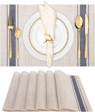 Manteles Individuales Beige Azul Y Tostado, Juego De 6 Manteles Individuale NEW