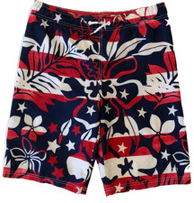 OP Boys Red, White and Blue Print Swim Trunks Boy s XL 14-16 Aloha