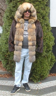 Men's Pelzmantel Echtpelz Nerz Mantel 100% Real Ranch Mink Fur Coat L/ XL