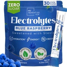Electrolyte Powder Packets - Zero Sugar Blue Raspberry, Vegan, Keto, Caffeine-Fr