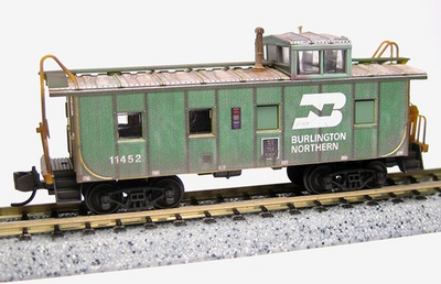 #ad Burlington Northern 36#x27; Riveted Steel Caboose Weathered MTL #100 46 062 N Scale $39.95
