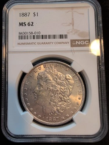 1887 Philadelphia Morgan Silver One Dollar Coin MS62 Certified by NGC.
