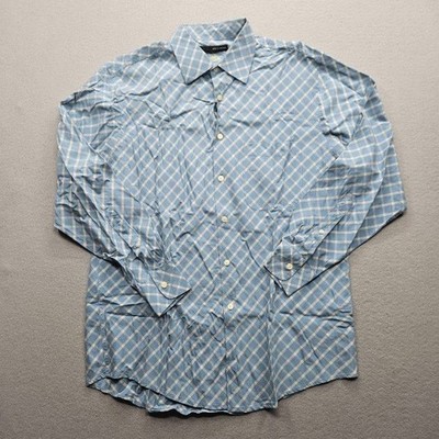 Greg Norman Men's Size Medium Blue Cream Plaid Long Sleeve Button Down Shirt