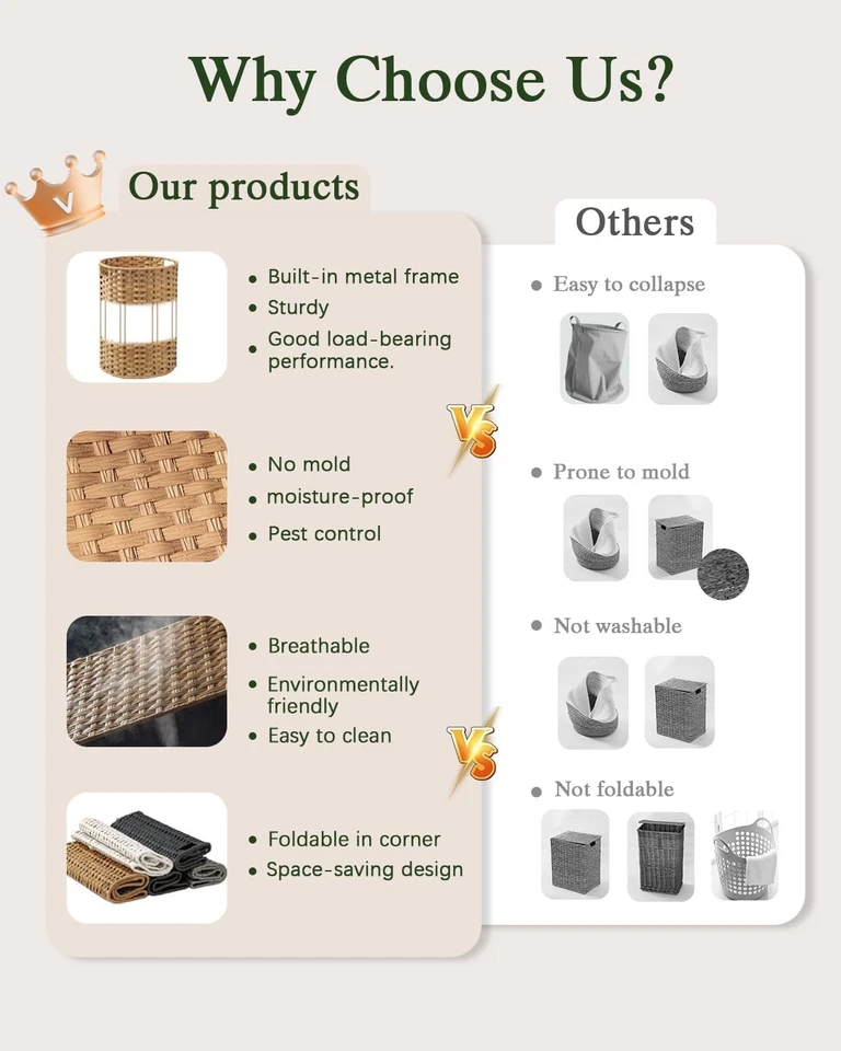 Handwoven Rattan Laundry Hamper Basket 19 Gal with Handles & #R029 - Image 4 of 4