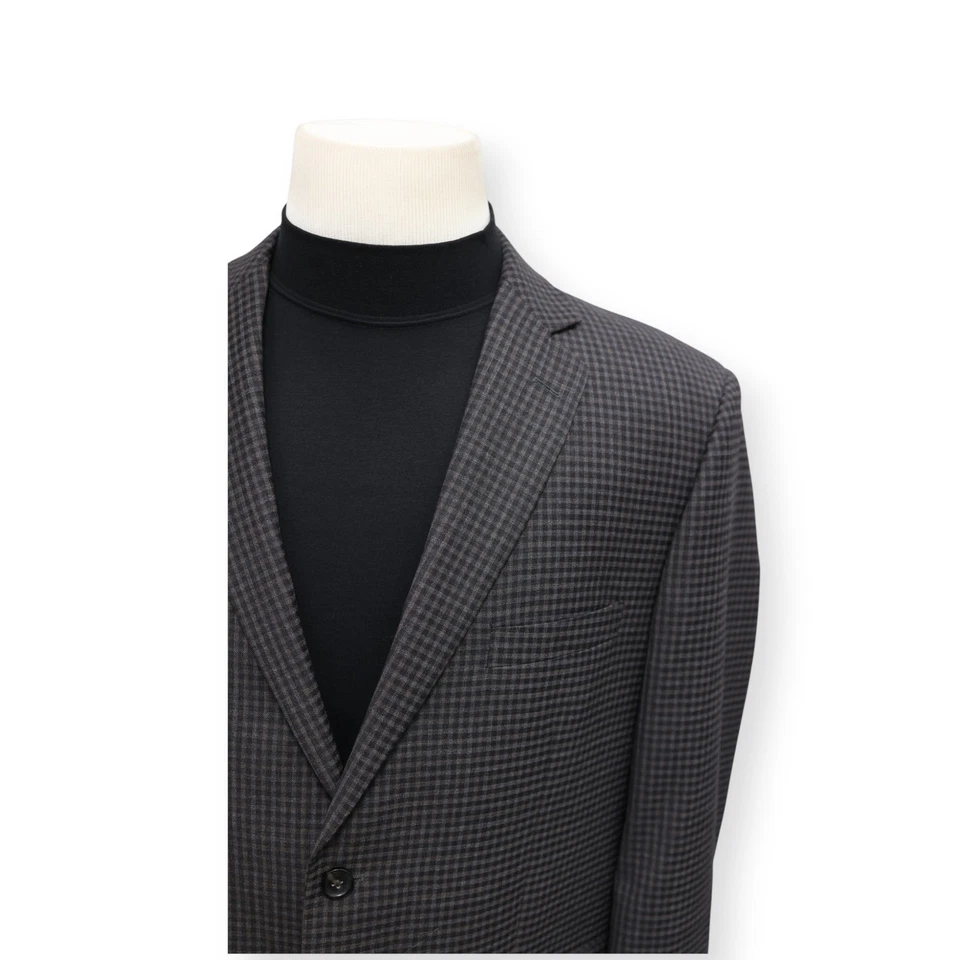 PRONTO UOMO PLATINUM Hombre Gris Negro Cuadros LANA ABRIGO DEPORTIVO CHAQUETA BLAZER 44 R Foto 3 de 4