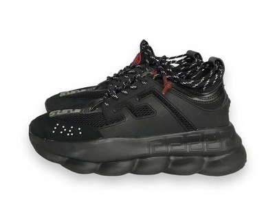 Versace Chain Reaction Sneakers Triple Black EU 45 US 12 Chunky Designer Sneaker