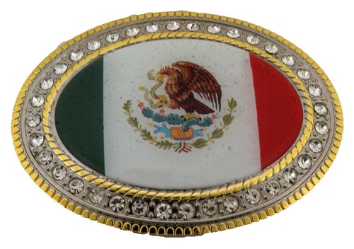 Mexico Flag Belt Buckle Mexican National Day May 5th Gift Soccer Team Iced Style - Picture 9 of 15
