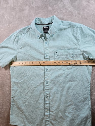 Hurley Mens Short Sleeve Button Down Shirt Size Medium Teal Pocket Cotton *Stain - Picture 4 of 12