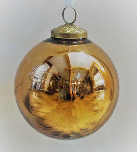 Christmas Ornament Copper Color Etched Glass 4 Inch Christmas Kugel