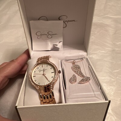Jessica Simpson Rose Gold Watch Necklace And Earrings | eBay