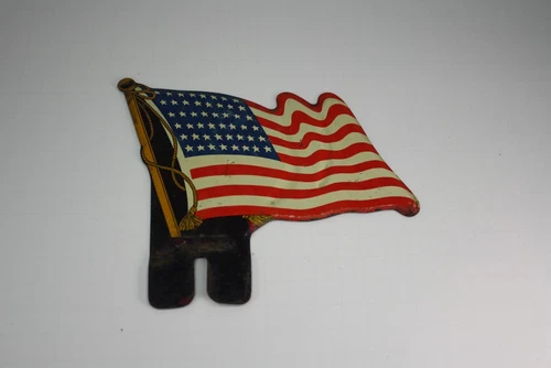 Vintage 48 Star Flag License Plate Metal Topper Sign Accessory Badge