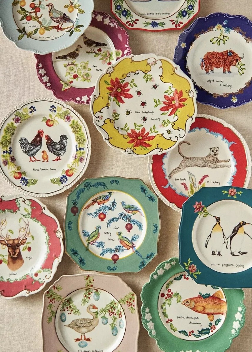 NEW Anthropologie Lou Rota 12 Twelve Days Christmas Dessert Plates