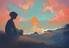 Landscape illustration clouds painting Custom Gaming Mat Desk