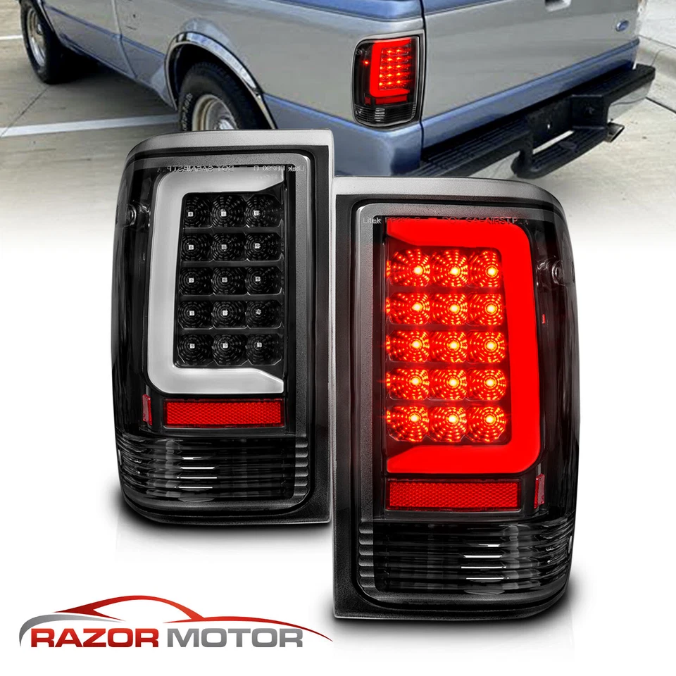 Par de luces traseras LED de repuesto para Ford Ranger 1993-1997 carcasa negra barra en C Foto 2 de 4