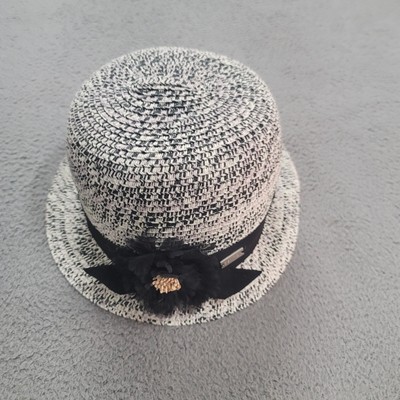 Betmar New York Cloche Hat Gray/Black Woven Ribbon Flower B1434H