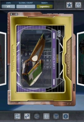 Star Wars Card Trader Digital Legendary Bronze Gilded Zam's Speeder 3cc