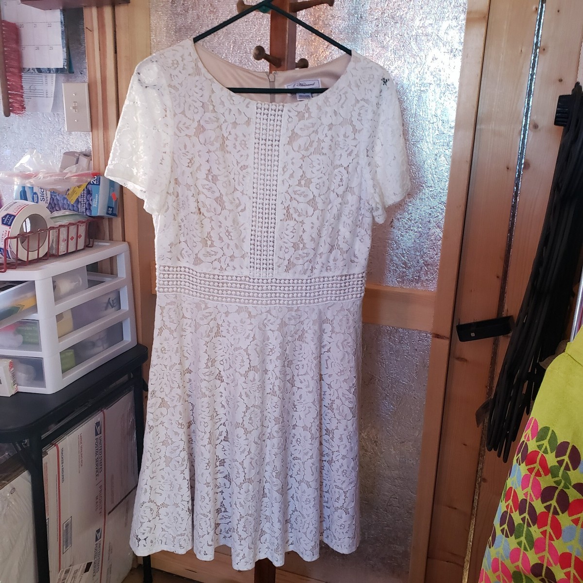 Vintage Lace Dress Size 12 Fully Lined Back Zippered Ivory Lace