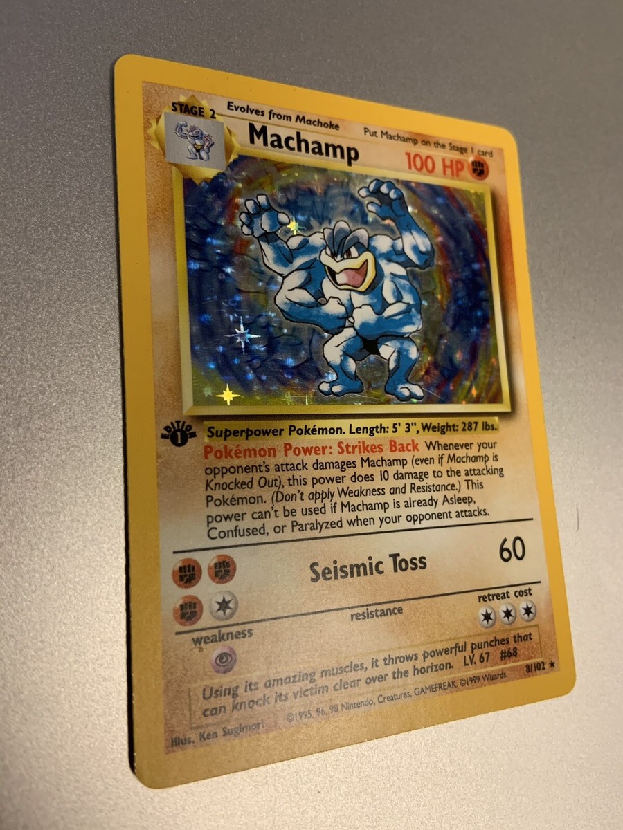 pokemon base set 1st edition holofoil card #8/102 machamp Pokemon 1999 MACHAMP 1ST EDITION BASE SET HOLO CARD WOTC 8/102 RARE MINT