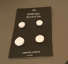 Hilde & Jo Alcohol Ink 4 White Circle Ceramic Charms  - New 