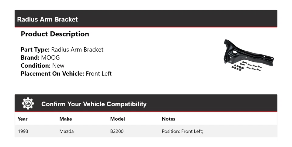Soporte de brazo de radio delantero izquierdo MOOG para Mazda B2200 1993 Foto 2 de 4