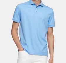  195 Calvin Klein Men's Blue Stretch Short-Sleeve Button Polo Shirt L REPAIRED 
