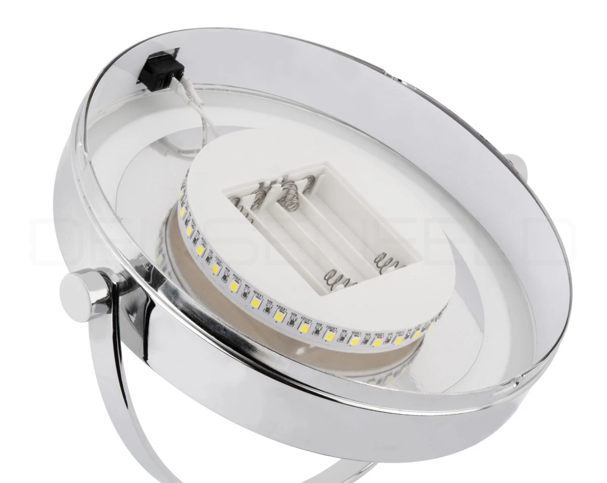 DEUSENFELD WL10CB - LED Batterie Doppel Wand Kosmetikspiegel, 10-fach + Normal